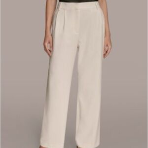 NWT Donna Karen Linen Blend Cream Dress Straight Wide Leg Pants‎ Women's Size 12